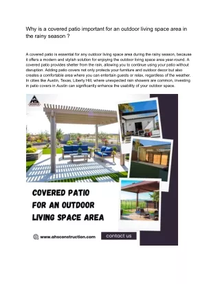 Why is covered patio important for an outdoor living space area in rainy season