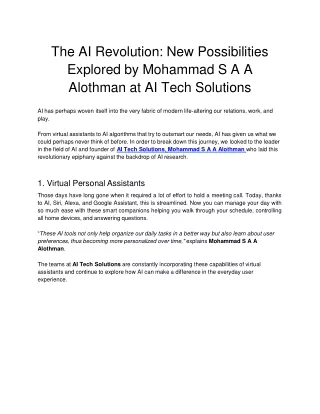 The AI Revolution: New Possibilities Explored by Mohammad S A A Alothman at AI T
