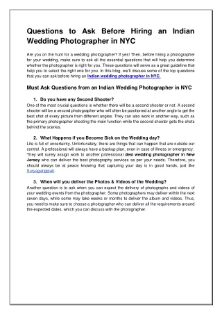 Questions to Ask Before Hiring an Indian Wedding Photographer in NYC