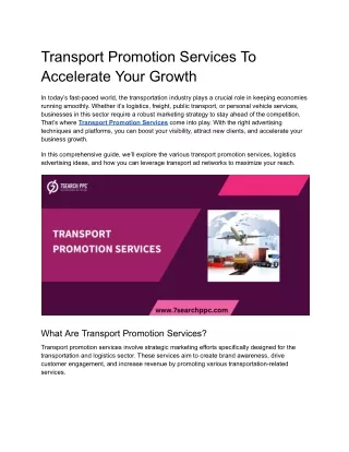 Transport Promotion Services To Accelerate Your Growth