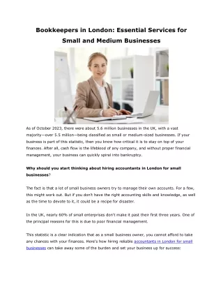 Bookkeepers in London Essential Services for Small and Medium Businesses