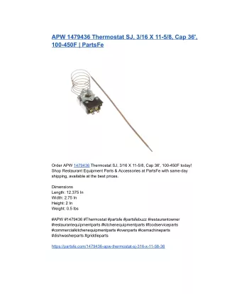 APW 1479436 Thermostat SJ, 3_16 X 11-5_8, Cap 36', 100-450F _ PartsFe