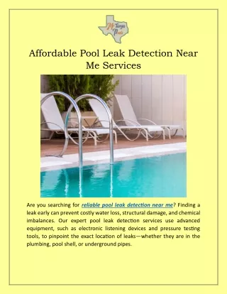 Affordable Pool Leak Detection Near Me Services