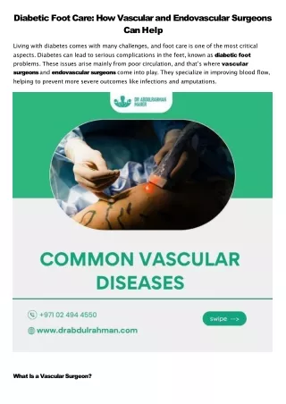 Diabetic Foot Care How Vascular and Endovascular Surgeons Can Help