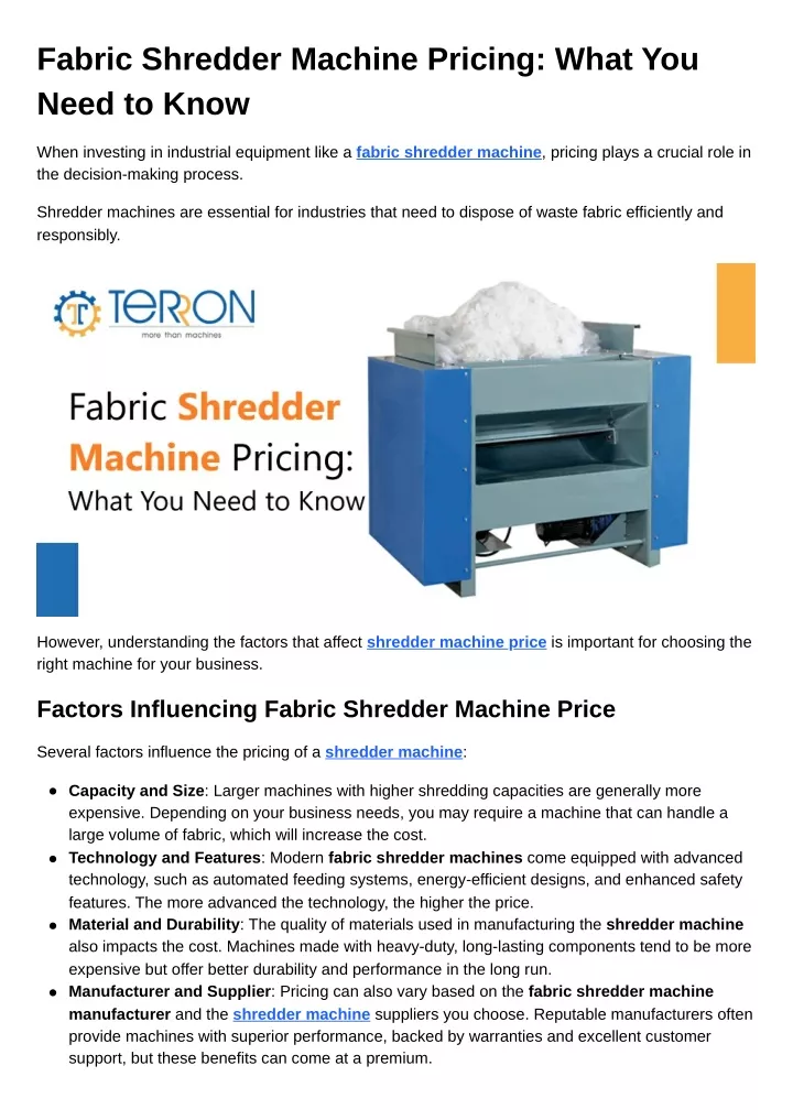 fabric shredder machine pricing what you need