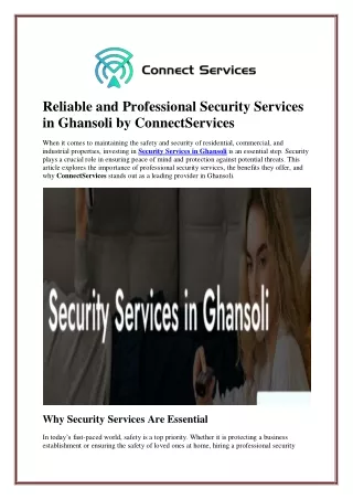 Reliable and Professional Security Services in Ghansoli by ConnectServices