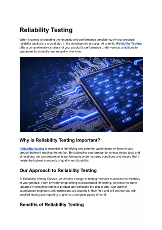 Reliability Testing