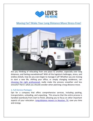 Stress-Free Long Distance Moving | Houston, TX Professional Movers