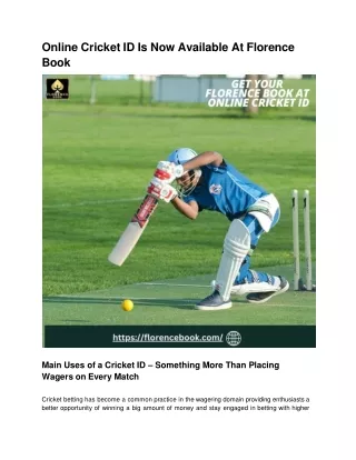 Online Cricket ID Is Now Available At Florence Book