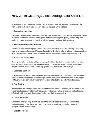 How Grain Cleaning Affects Storage and Shelf Life