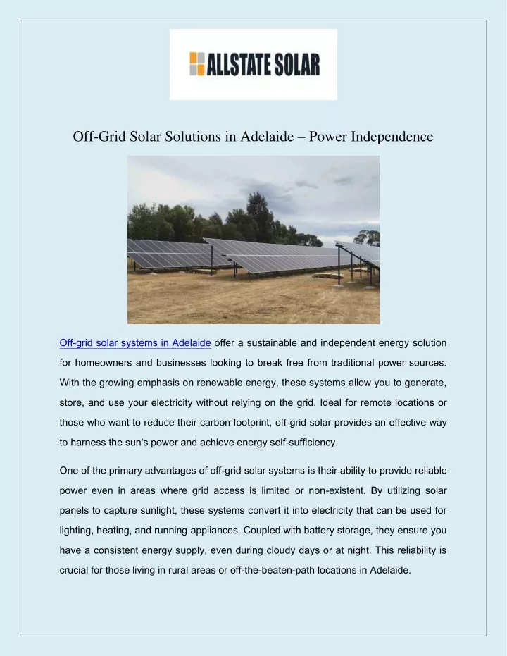 off grid solar solutions in adelaide power