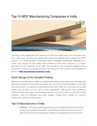 Top 10 MDF Manufacturing Companies in India