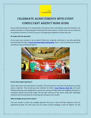 Celebrate Achievements with Event Consultant Agency Hong Kong