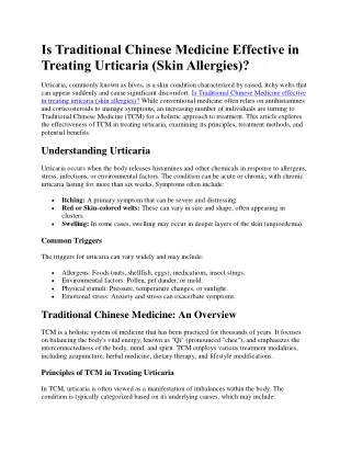Is Traditional Chinese Medicine Effective in Treating Urticaria