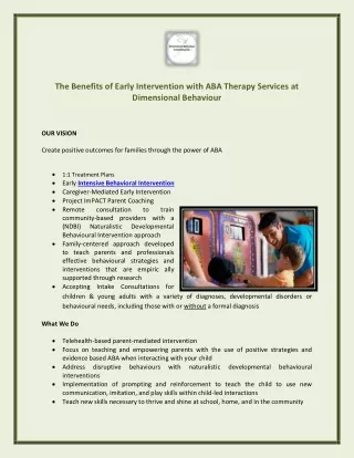The Benefits of Early Intervention with ABA Therapy Services at Dimensional Behaviour