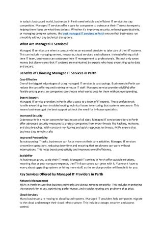 Best managed it services Perth