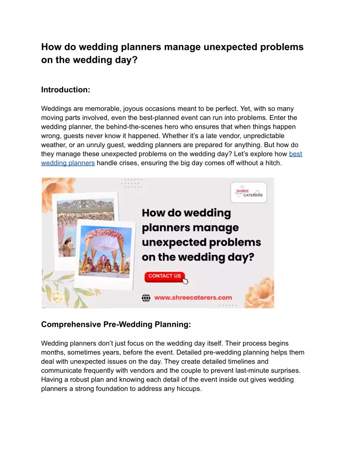 how do wedding planners manage unexpected