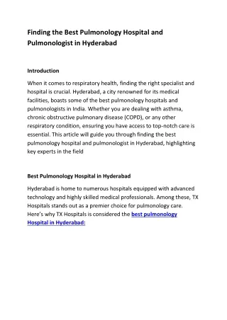Best Pulmonology Hospital and Pulmonologist in Hyderabad -TX Hospitals