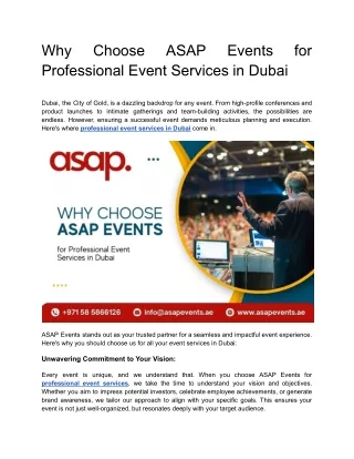 Why Choose ASAP Events for Professional Event Services in Dubai