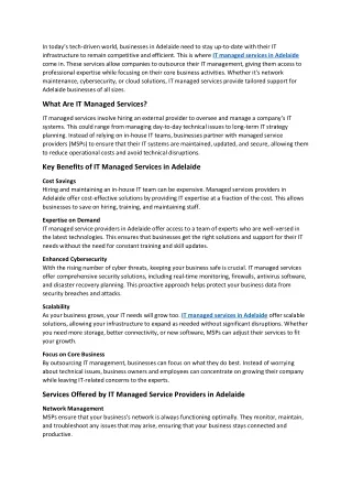 Comprehensive IT Managed Services in Adelaide