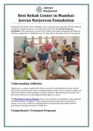 Best Rehab Center in Mumbai by Jeevan Navjeevan Foundation