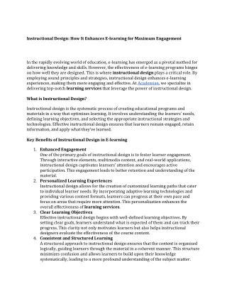 instructional design how it enhances e learning