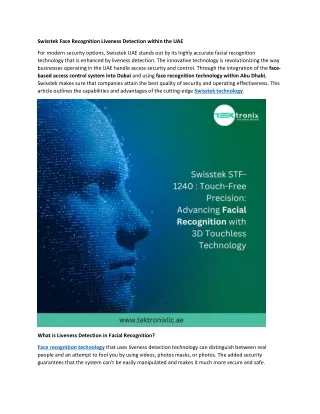 Swisstek Facial Recognition with Liveness Detection in UAE