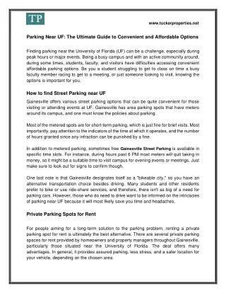 Find the Best Parking Near UF – Tucker Properties Options
