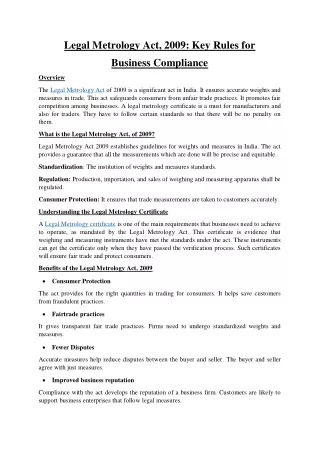 Legal Metrology Act, 2009 Key Rules for