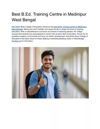 Best B.Ed. Training Centre in Medinipur West Bengal