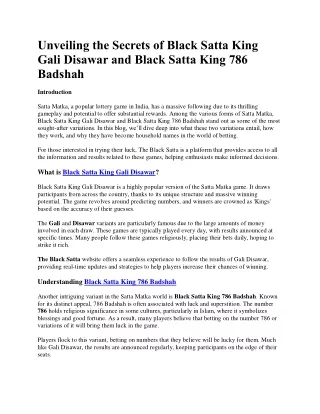 Secrets of Black Satta King Gali Disawar, 786 Badshah
