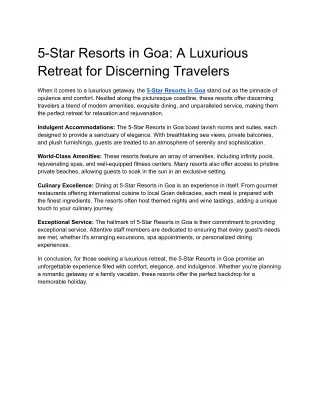 Luxurious 5-Star Resorts in Goa