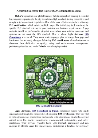 Achieving Success: The Role of ISO Consultants in Dubai