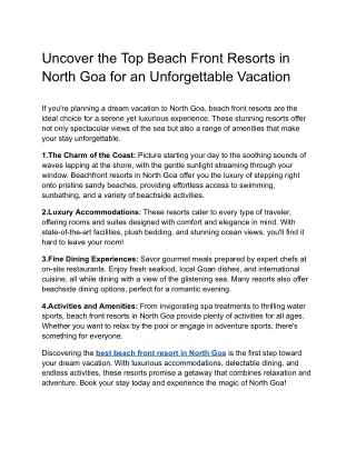 Top Beachfront Resorts in North Goa