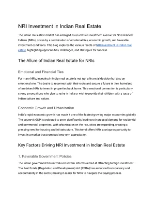NRI Investment in Indian Real Estate - Blog Submission