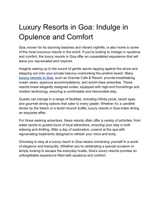 Top Luxury Resorts in Goa: Elevate Your Stay