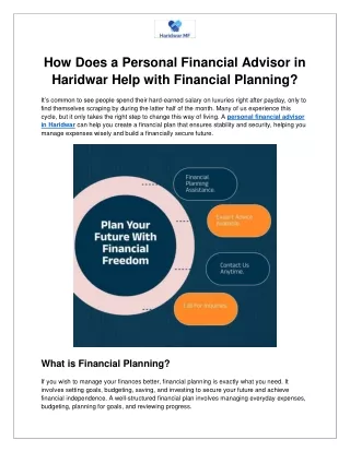 How Does a Personal Financial Advisor in Haridwar Help with Financial Planning