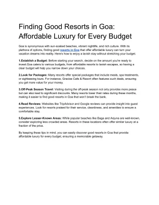Affordable Luxury Resorts in Goa