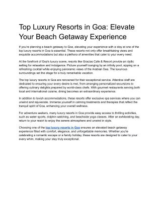top luxury resorts in Goa
