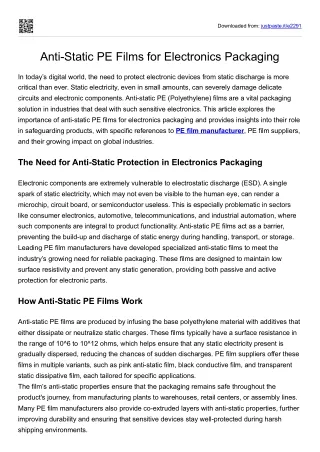 Anti-Static PE Films for Electronics Packaging