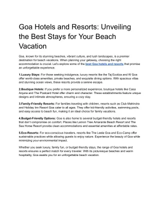 goa hotels and resorts unveiling the best stays