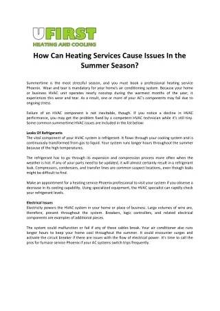 How Can Heating Services Cause Issues In the Summer Season (1)