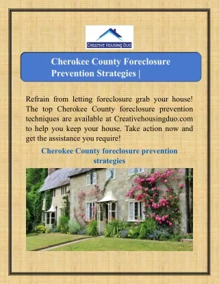 Cherokee County Foreclosure Prevention Strategies | Creativehousingduo.com