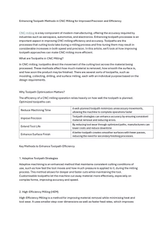 Enhancing Toolpath Methods in CNC Milling for Improved Precision and Efficiency
