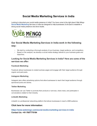 Social Media Marketing Services in India