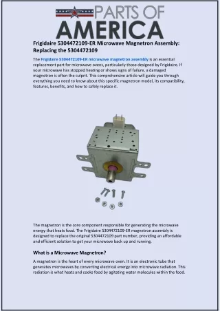 Frigidaire 5304472109-ER Microwave Magnetron Assembly: Replacing the 5304472109