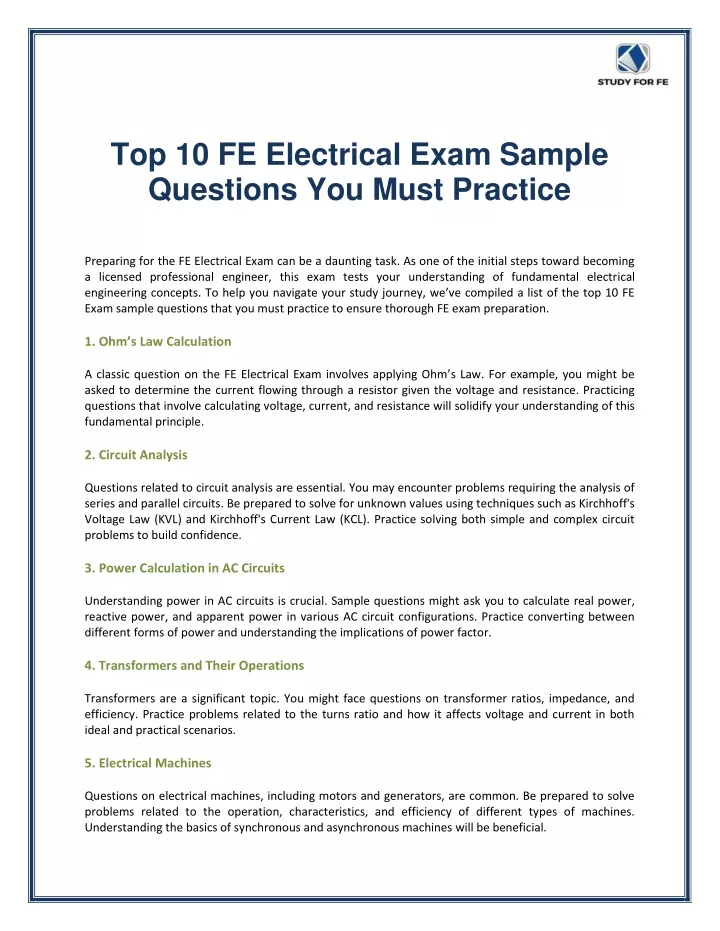 top 10 fe electrical exam sample questions