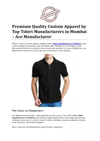 Top T-shirt Manufacturers in Mumbai for Premium Custom Apparel