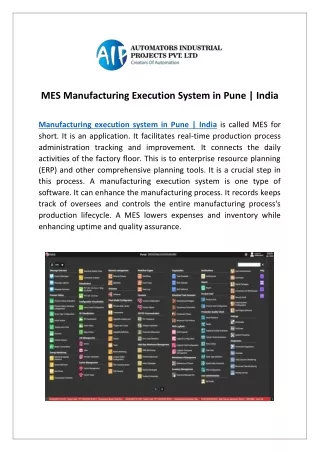 MES Manufacturing Execution System in Pune