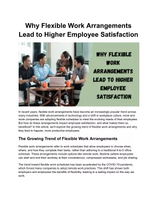 Why Flexible Work Arrangements Lead to Higher Employee Satisfaction